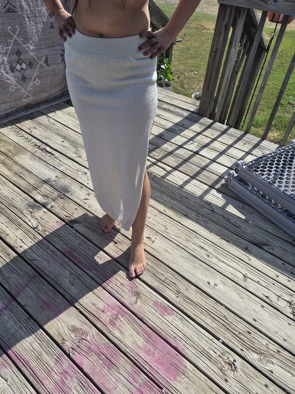 Anthropologie Cream Knit Maxi Skirt with Side Slit